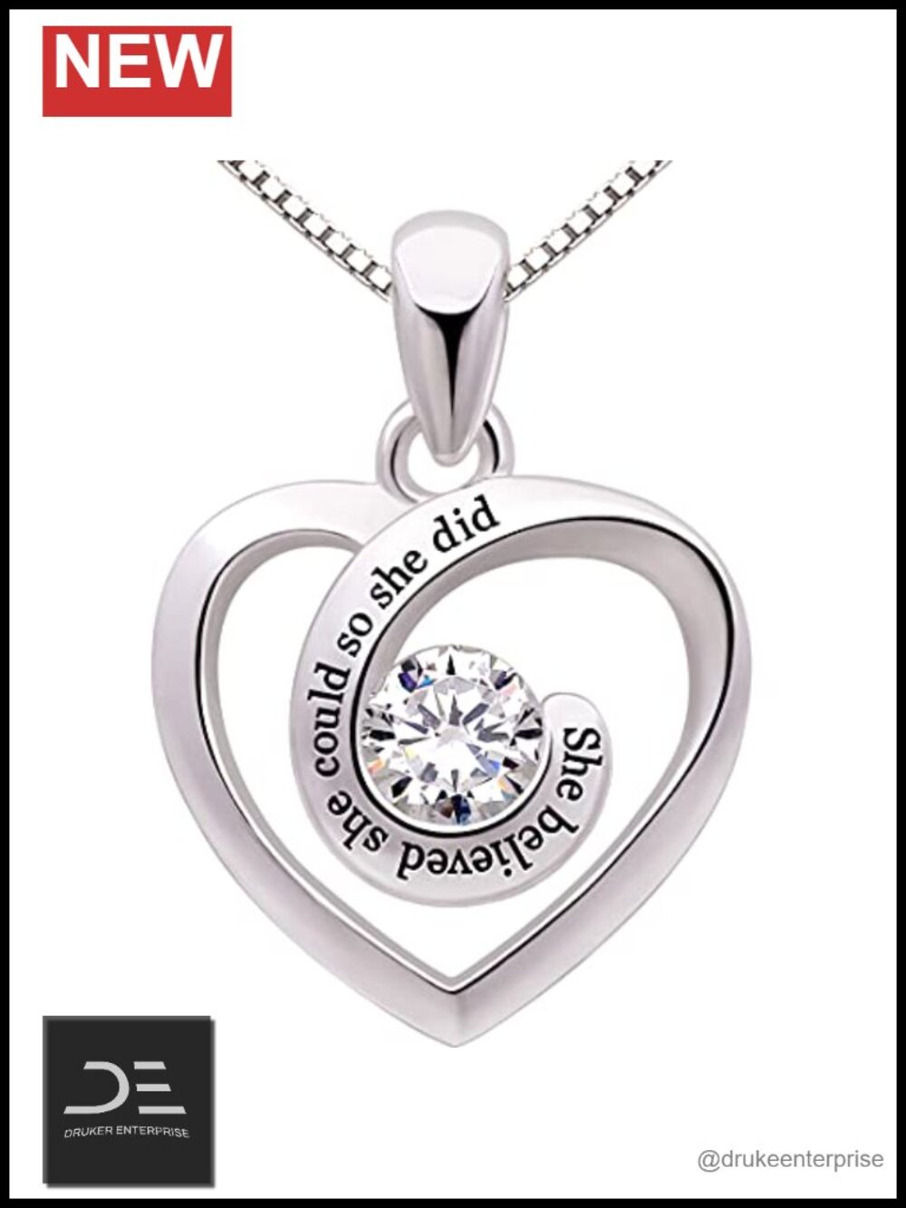 Sterling Silver Cubic Zirconia Heart Pendant Necklace Inspirational Jewelry